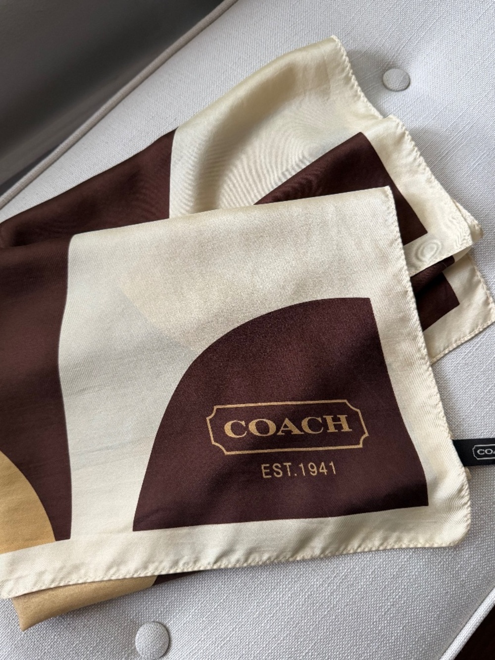 Vintage COACH 100% Silk Logo Scarf 26.5” 90s Y2K